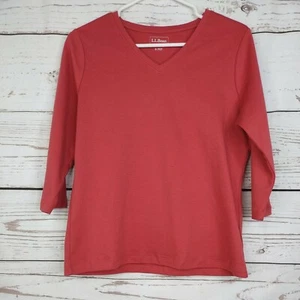 L.L. Bean 3/4 Sleeve V-Neck Women's Shirt Missing Tag Size SM Petite Pink Used  - Picture 1 of 9