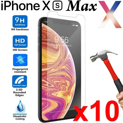 x10 Protector Pantalla Cristal Templado 9H para Apple iPhone Xs MAX Frontal Foto 1 de 4