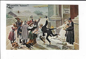1911 German Zeppelin Kommt! Comic Artist Signed Postcard  p2067 - Picture 1 of 2