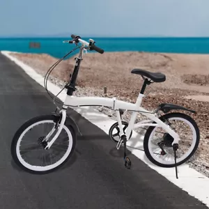 20 Inch 6 Speed Folding Camping City Bike White Adult Folding Bike Folding Bicycle - Picture 1 of 21