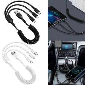 USB Fast Charging Cable 3A Car Spring Data Cable Suitable For iphone Type-C - Picture 1 of 9
