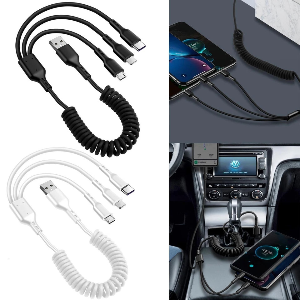 USB Fast Charging Cable 3A Car Spring Data Cable Suitable For iphone Type-C — 第 1/4 张图片