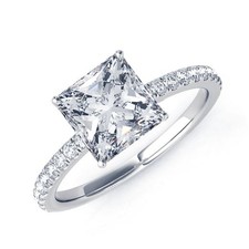Ring 14K Real White Gold Rings 2.20 Ct Princess Cut Solitaire Diamond Engagement
