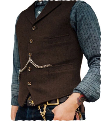Mens Vintage Vest Western Cowboy Tweed Wool Herringbone Vests M Large XL XXL 3XL - Image 1 of 4