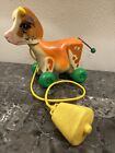 VINTAGE Fisher Price  Molly Moo Cow Pull Toy 1972  #132   HEAD LIFTS UP & MOOS