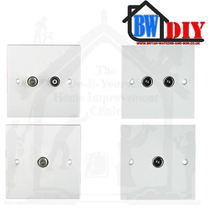 White Coax / Digital Satellite TV Outlet Point Coaxial TV Ariel Plate 1G & 2G - Picture 1 of 5