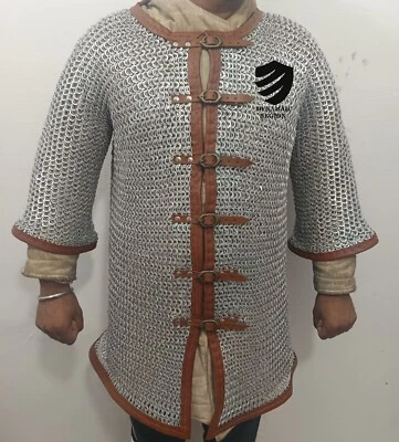 Camisa de cota de malla remachada anillo plano de aluminio manga completa armadura de cota de malla (S) Foto 1 de 4