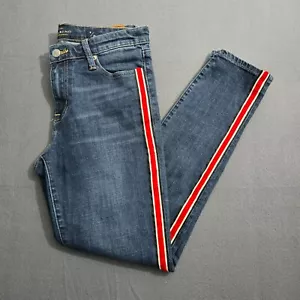 Lucky Brand Jeans Women Size 8/29 AVA Mid Rise Skinny Dark Denim Wash Red Stripe - Picture 1 of 18