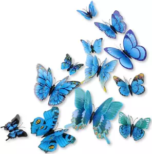 12 PCS 3D Pink Butterfly Wall Stickers Decor Art Decor Blue - Picture 1 of 12