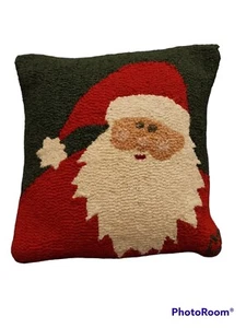 Chandler 4 Cornes Laura Megroz Wool Hand Hooked Pillow Christmas Santa 17" - Picture 1 of 6