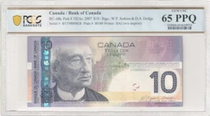 2007 $10 Bank Of Canada GEM UNC 65 PPQ PCGS BTT9889828 Sir John A. Macdonald - Picture 1 of 2