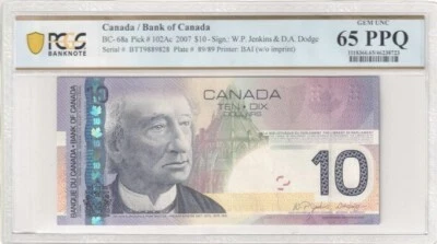 2007 $10 Bank Of Canada GEM UNC 65 PPQ PCGS BTT9889828 Sir John A. Macdonald - Image 1 of 2