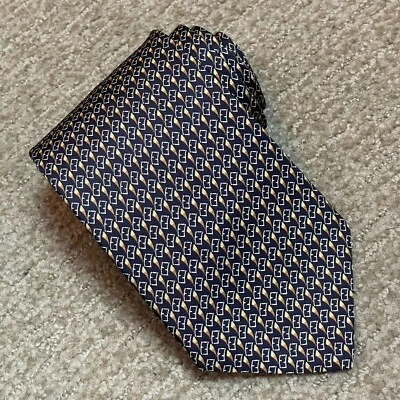 "Corbata Fendi Cravatte Hecha en Italia Logo Estampado 3 5/8"" Negra Marrón Dinero Antiguo" Foto 1 de 4