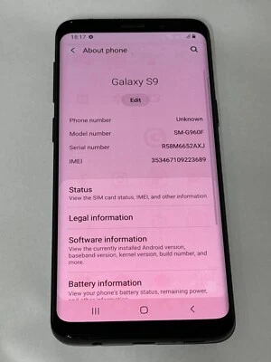 Samsung Galaxy S9 SM-G960 - 64GB - Midnight Black (Unlocked) Phone - Image 1 of 4
