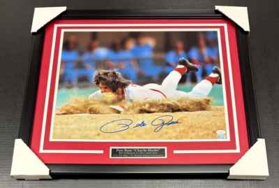 Pete Rose Reds Authentic Signed Autographed 16X20 DIVE Photo Framed JSA COA - Image 1 of 4