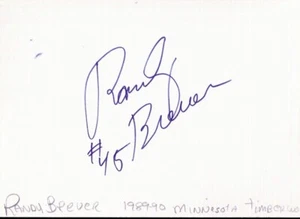 Carta indice autografata - Randy Breuer Milwaukee Bucks Minnesota Timberwolves Ctr - Foto 1 di 1
