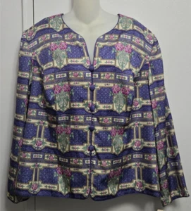 Adrianna Papell Silk Top Blouse Plus Size 22W Purple Floral Long Sleeve Buttons - Picture 1 of 16