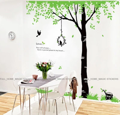 Giant Green Tree & Birds Removable Wall Stickers Vinyl Art Decal Mural Wallpaper - Image 1 of 4