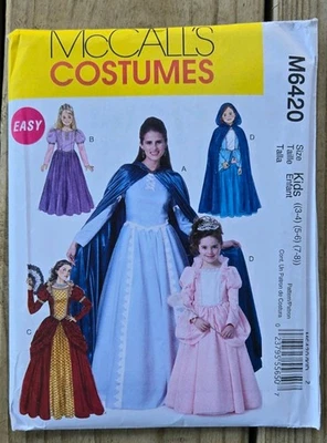 McCall’s Costume Pattern M6420 Kids 3-8 Cape Ball Gown Dress Princess Queen UC - Image 1 of 4