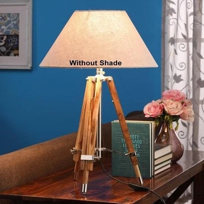 Wooden Tripod Table Lamp Without Shade, Night Lamp for Bedroom, Home Decor, Livi - Image 1 of 4