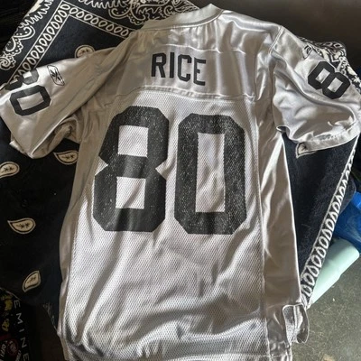 Camiseta deportiva vintage de los Oakland Raiders Reebok Jerry Rice rara color plateado Foto 1 de 3