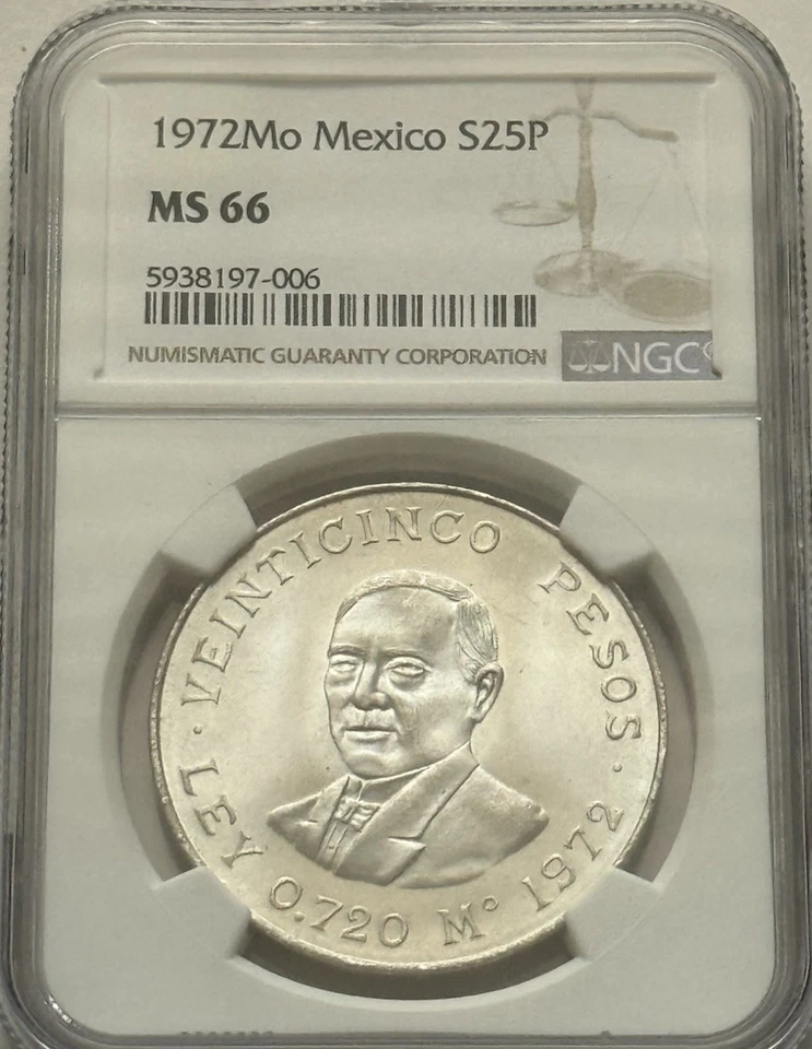 1972 Mo - MEXICO - SILVER Juarez 25 Peso Coin - NGC MS 66 - Bright White - Image 1 of 2