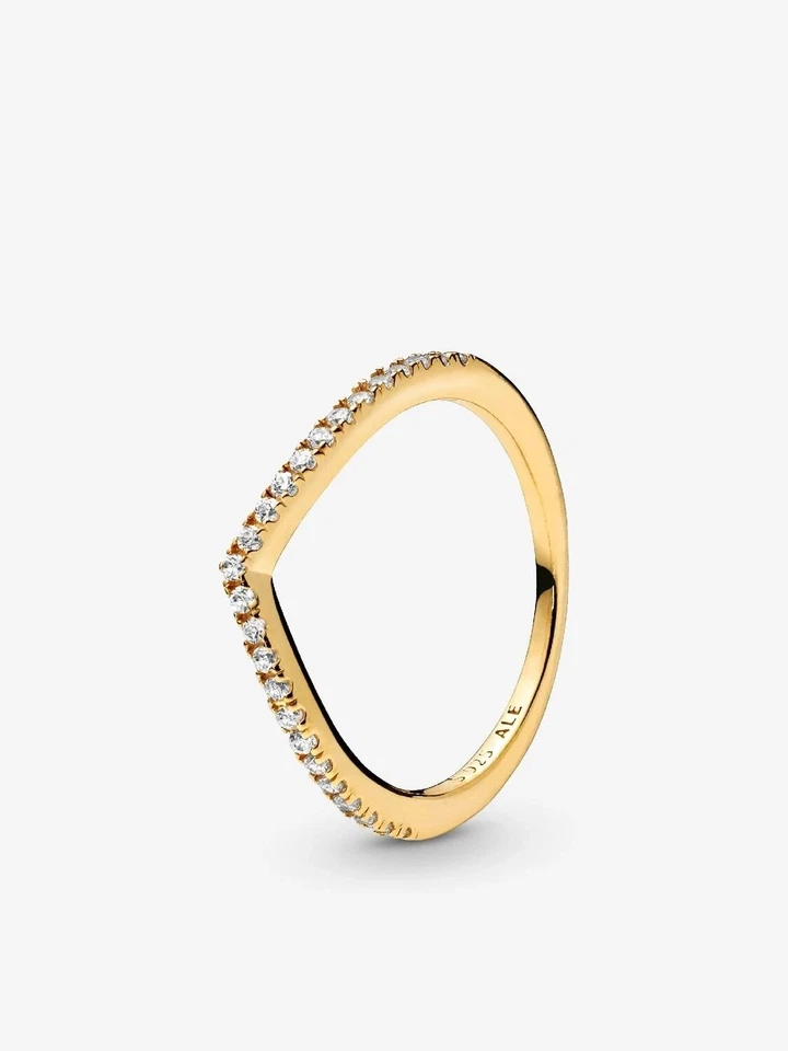 Sparkling Wishbone Genuine PANDORA Yellow Gold Plated Shine Ring 166316cz-50