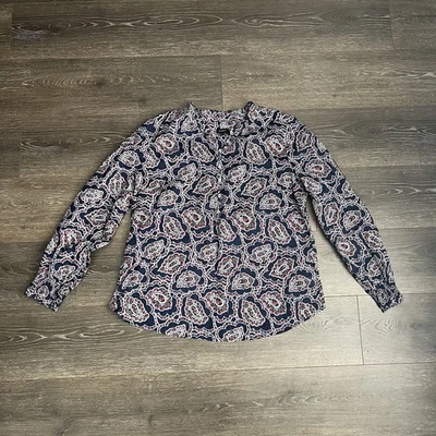 Blusa Top Camisa Talbots Para Mujer XL Azul Rojo Cachemira Volantes Cuello Manga Costera Foto 1 de 4