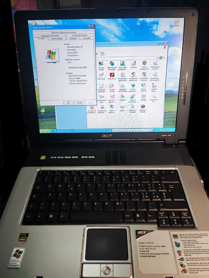 Notebook Portatile Acer Aspire Windows XP Intel AMD USB USB Lan Ram LPT - Immagine 1 di 4