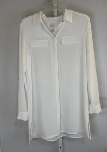 Chico’s weiße Tunika Bluse Damen 0 (US 4) Langarm Knopfleiste Rollriegel - Bild 1 von 8