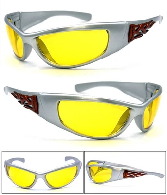 Hombres Choppers Motociclistas Carreras Deportes Motocicleta Envoltura Estilo Gafas de sol Lente Amarilla Foto 1 de 4