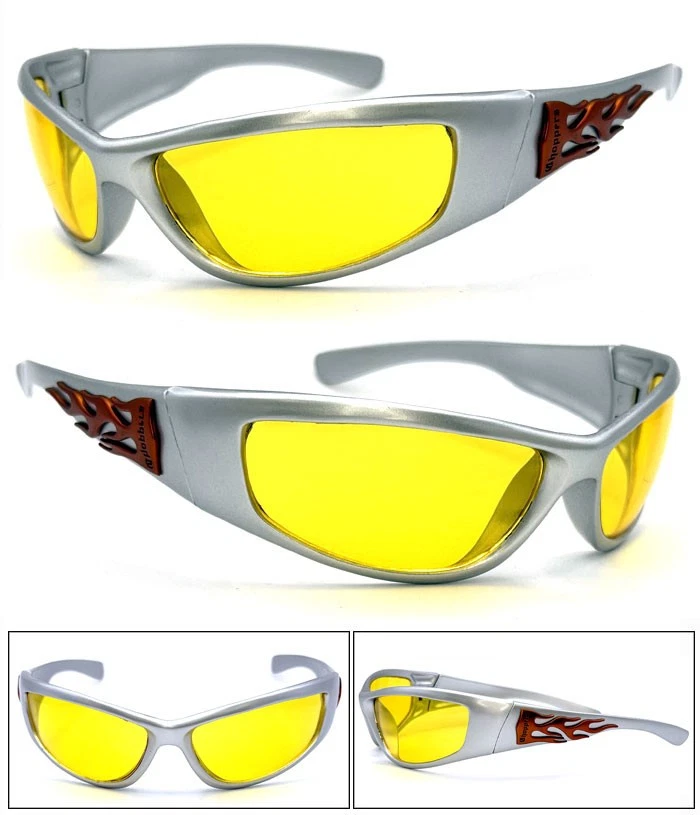 Hombres Choppers Motociclistas Carreras Deportes Motocicleta Envoltura Estilo Gafas de sol Lente Amarilla Foto 1 de 4