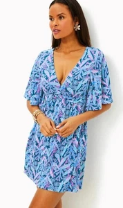 Lilly Pulitzer Minka Stramplerkleid mit Rock Barton blau Sternenblick Größe L Neu mit Etikett - Bild 1 von 7