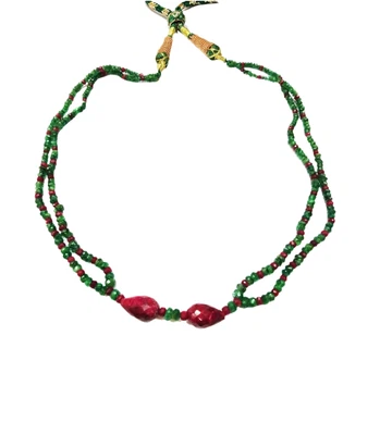 Collana con perline naturali di smeraldi e rubini, pietra preziosa con... - Immagine 1 di 4
