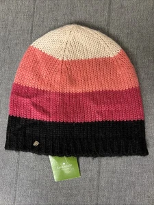Kate Spade New York Colorblock Beanie Begonia Bloom Pink Black One Size Winter - Picture 1 of 5