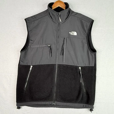The North Face Denali Vest Mens Size Medium Gray Black Fleece Pockets Full Zip - Image 1 of 4