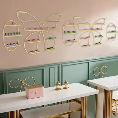 Estante de almacenamiento de esmalte de uñas montado en la pared, organizador de estante de esmalte de uñas de mariposa de 5 piezas Foto 1 de 4