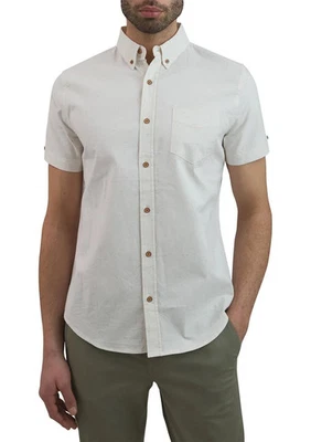Camisa BEN SHERMAN Marfil Blanco Mini Manchas Manga Corta Botón Frontal NUEVA Pequeña Foto 1 de 3