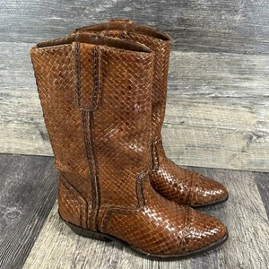 Bragano by Cole Haan Woven Leather Western Cowboy Boots Brown Brazil Men's Sz 8 - Picture 1 of 20