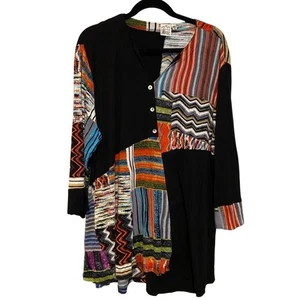 Petersilie & Salbei Größe 2X schwarz Patchwork Print Langarm Tunika Top - Bild 1 von 6