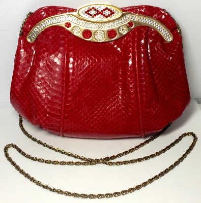 Cartera de cuero de serpiente fina vintage teñida de rojo Foto 1 de 4