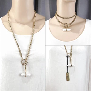 SAMANTHA WILLS Lariat Necklace White Howlite Gold NWT Pouch - Picture 1 of 9