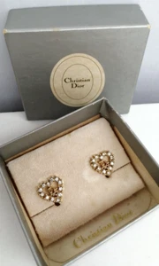 Christian Dior Logo Herz Strass goldfarben Clip-On Ohrringe mit Box - Bild 1 von 5