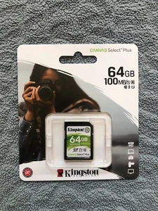 Kingston 64GB 100MB/s Canvas Select Plus SDXC Card Nikon D3200 D3300 D3400 - NEW - Picture 1 of 2
