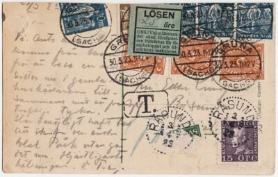 1923 SWEDEN Freiberg View PC GRUNA - RASUNDA w. 9 POSTAGE STAMPS + Lösen PENALTY - Image 1 of 2
