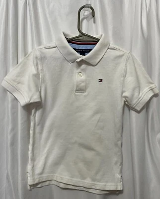 tommy hilfiger boys polo shirt white cotton pique ribbed collar & cuffs 6 - Image 1 of 4