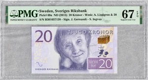 Sweden 2015 20 Kronor Banknote, PMG UNC 67 EPQ - Picture 1 of 2