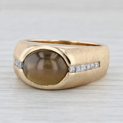 Anillo de diamantes crisoberilo ojo de gato marrón oro amarillo de 14 k talla 10,5 para hombre GIA Foto 1 de 4