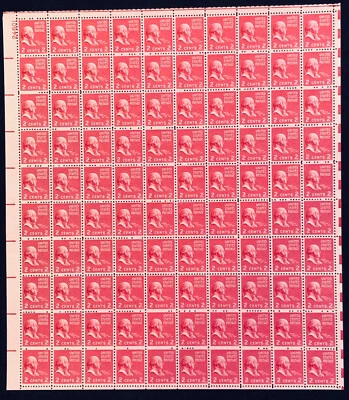 U.S: #806 2¢ JOHN ADAMS MINT SHEET 100 NH OG - Image 1 of 2