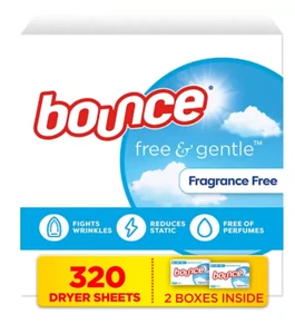 Bounce Free & Gentle Dryer Sheets, 320 ct Sheets, Unscented Fabric Softener - Picture 1 of 9